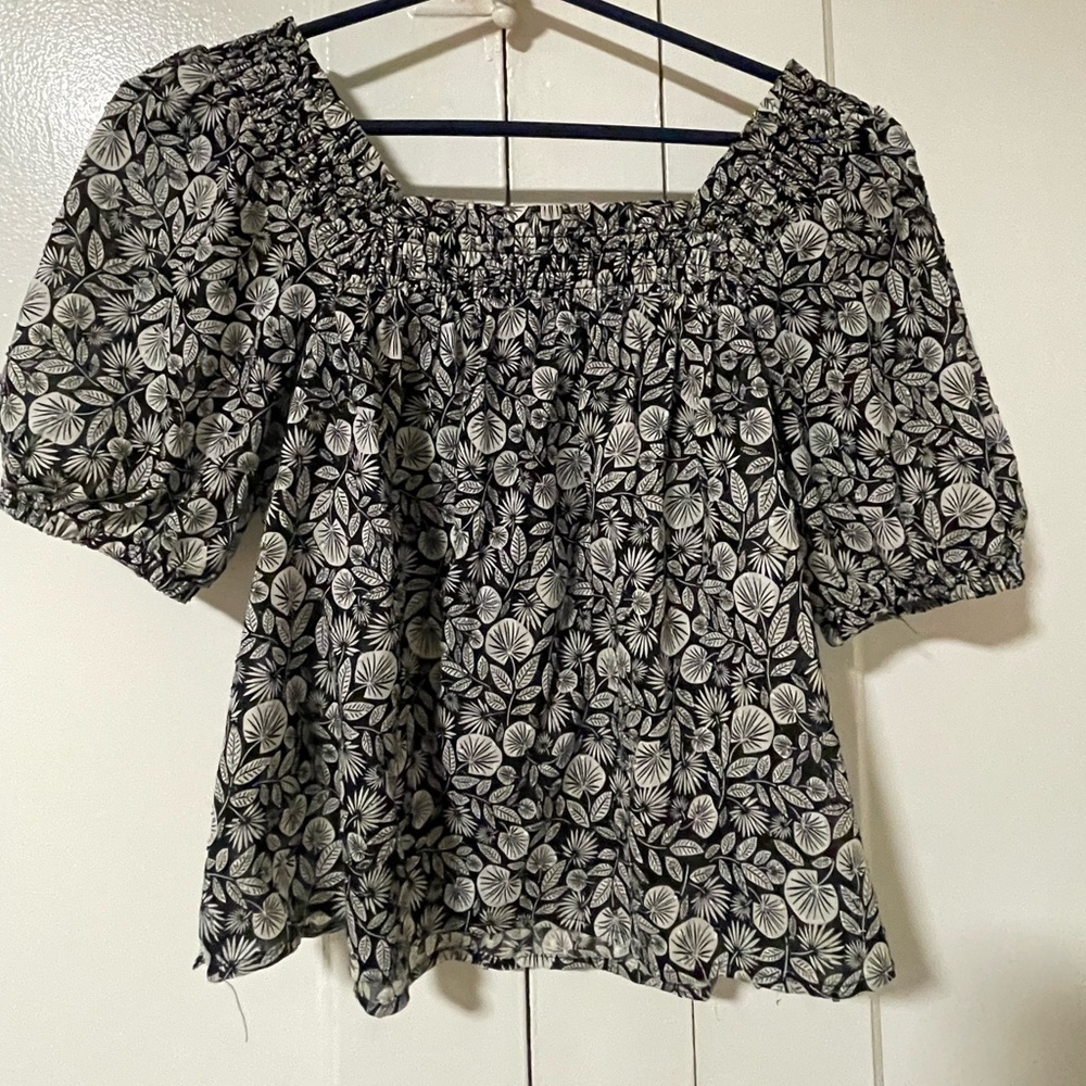 LOFT: black and white off the shoulder/square neck cropped top